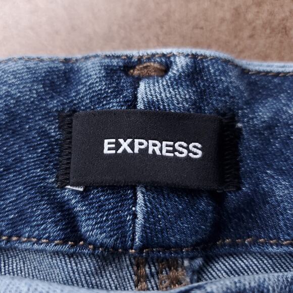 Express Jeans Women L Long (12/14/16) Blue Skyscraper Mid Rise Stretch Slit Hem - Picture 10 of 12